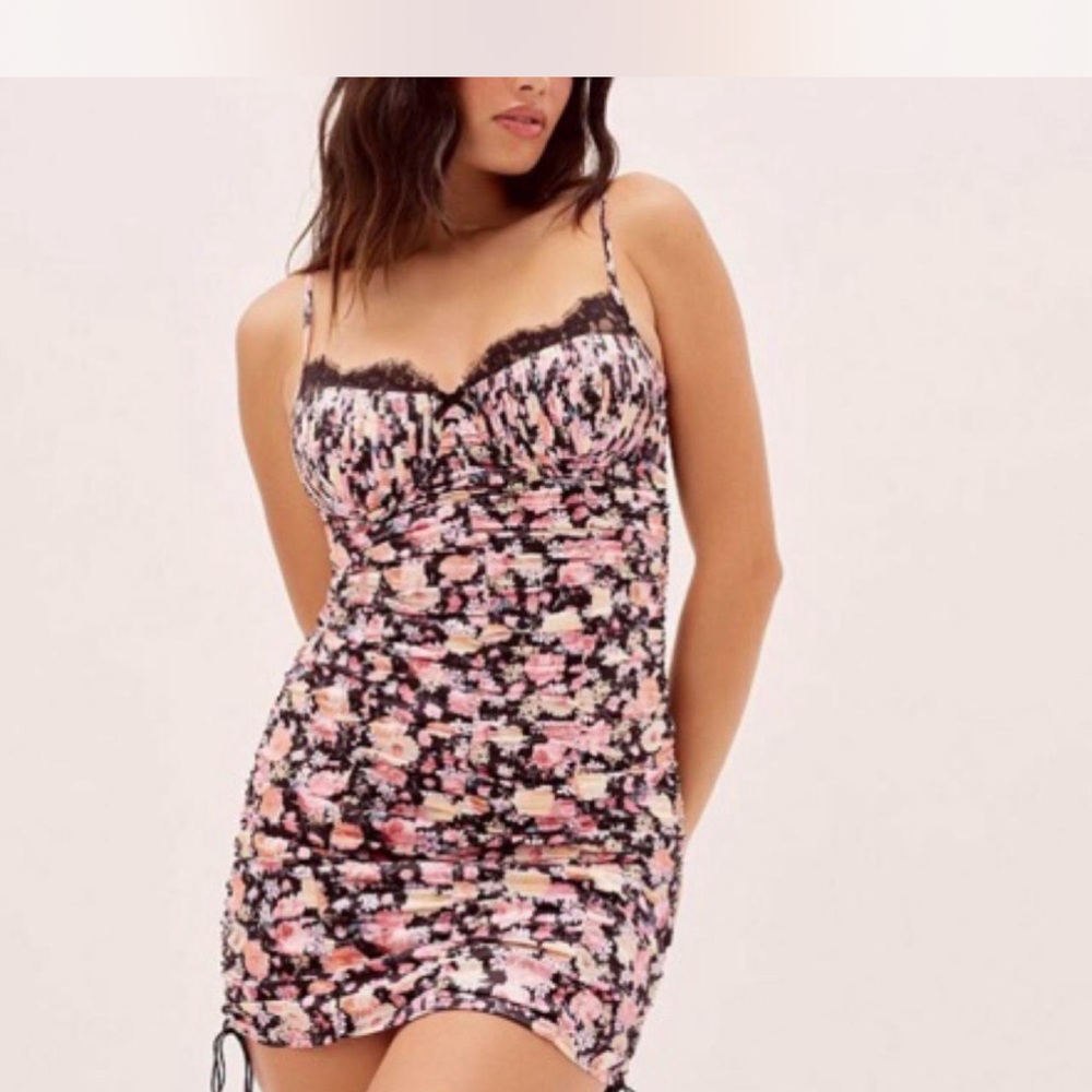 For Love And Lemons Pink and Black Floral Mini Dress